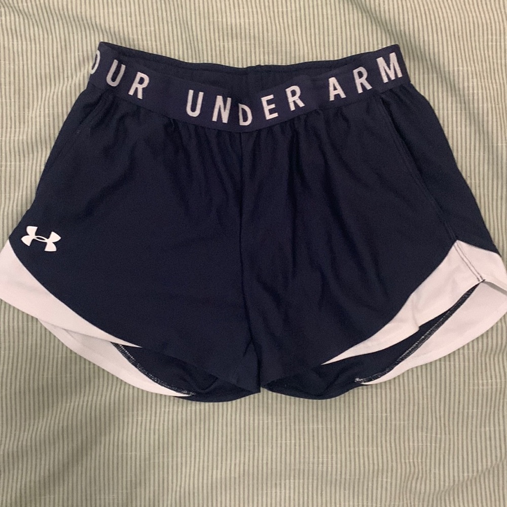 Under Armour Navy Blue and White Athletic Shorts